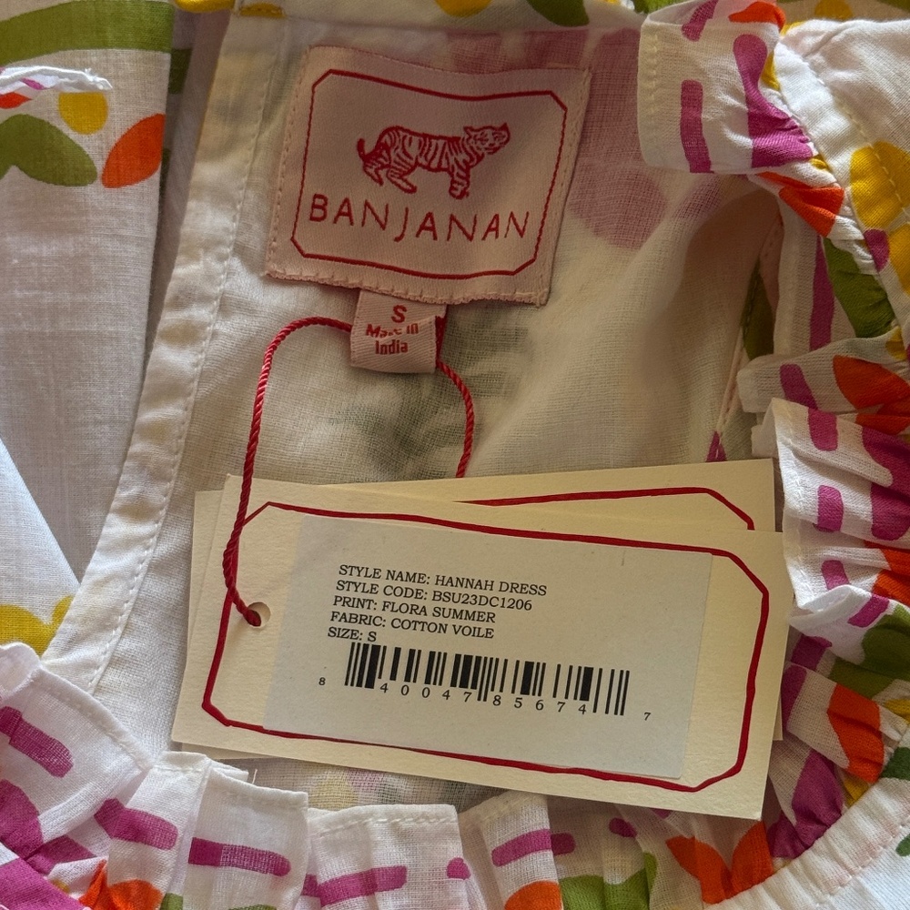 BANJANAN NWT Hannah Dress White Floral Print Long Maxi Flutter Sleeve Sz S - Picture 3 of 10